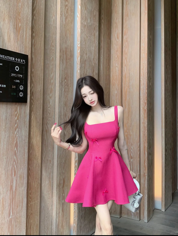 Hot Pink A Line Straps Bow Satin Short Homecoming Dress Cocktail Dress HZ1023